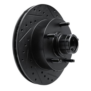 Ford E-150 Econoline Brake Rotor (1) - Front Right - R1 Concepts - Drilled & Slotted - Black - `94-`01